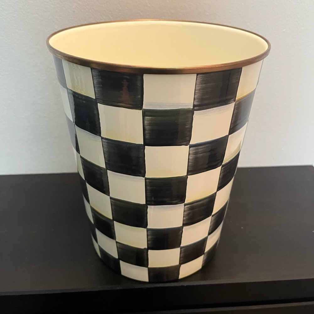 MacKensie-Childs Courtly Check black and white wastebasket